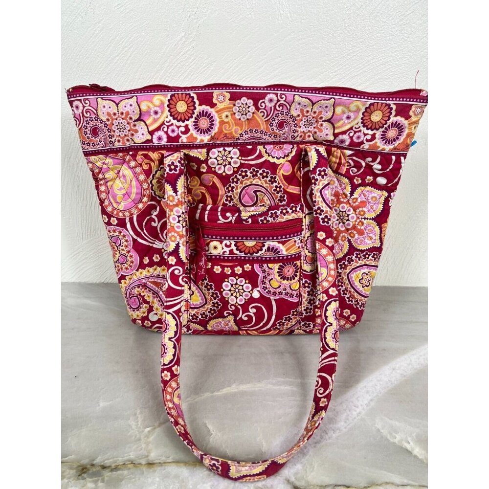 Vera Bradley Pink Floral‎ Paisley Double Handle Tote Back Size 11.5"x14.5"x4.5"